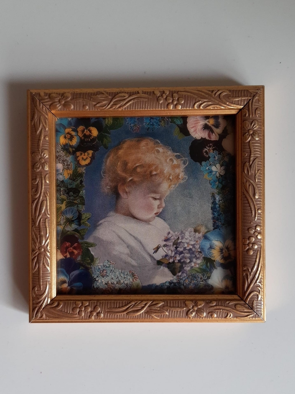 Gold Floral Framed Wall Art — Child Portrait